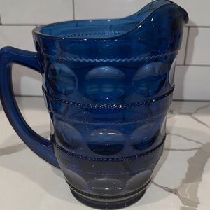 Vintage TIARA 64oz Cobalt Blue Glass Moon & Star pattern, 9”